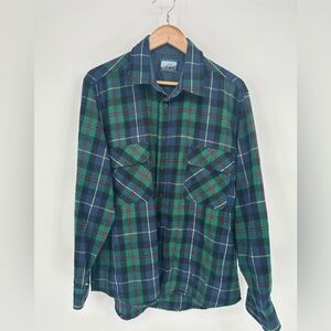 Men's Green and Blue Plaid Casual Button Down Shirt Fieldmaster Large winter